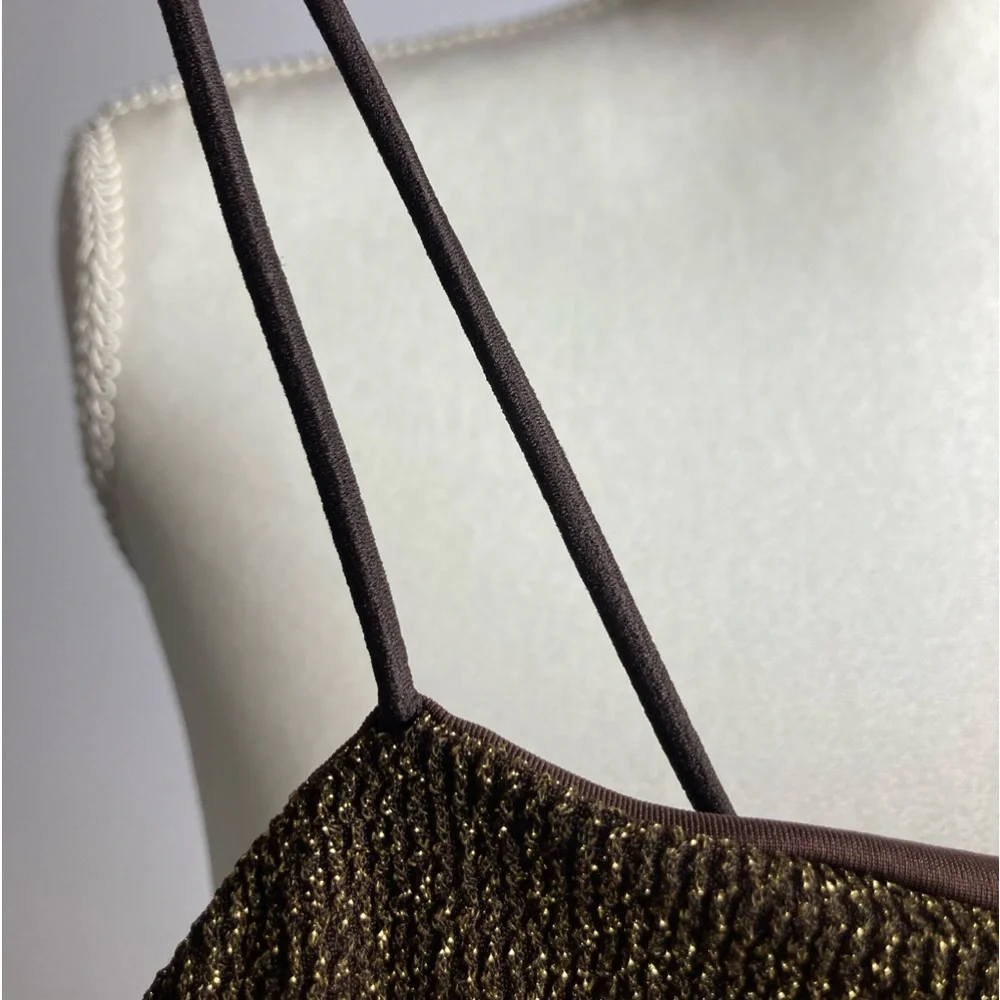 GOOD AMERICAN Sparkle Sleeveless Bodysuit Size 2. Rare! Brown & Gold - Picture 3 of 9